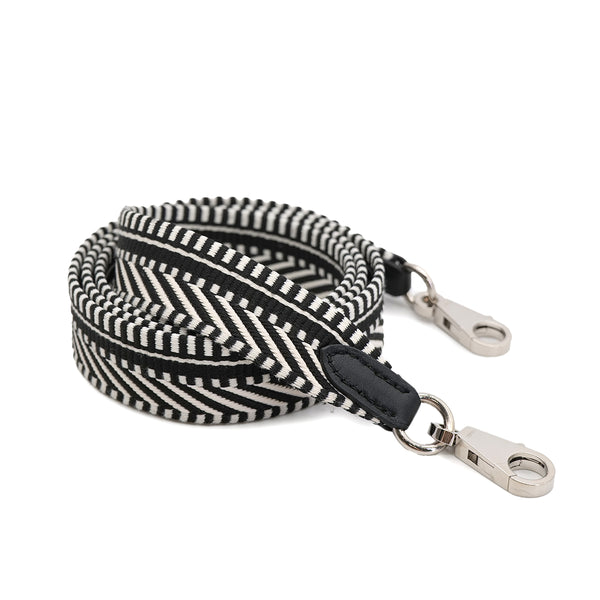 HERMES BANDOULIERE SANGLES CAVAL 25MM SHOULDER STRAP BLACK WHITE TOILE SWIFT 2018 C 90323210