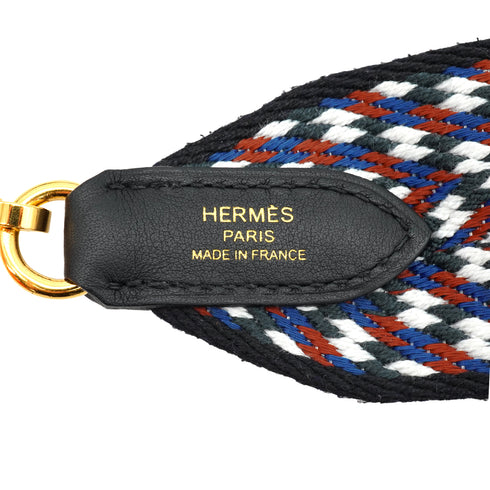 HERMES BANDOULIERE SANGLES ZIGZAG 50MM SHOULDER STRAP BLACK WHITE DEEP BLUE TOILE SWIFT 90334876