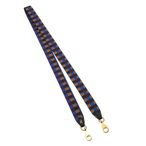 HERMES BANDOULIERE SANGLES QUADRILLE MAXI 25MM SHOULDER STRAP BISCUIT ROUGE H BLEU BILLARD GOLD HARDWARE 90339169
