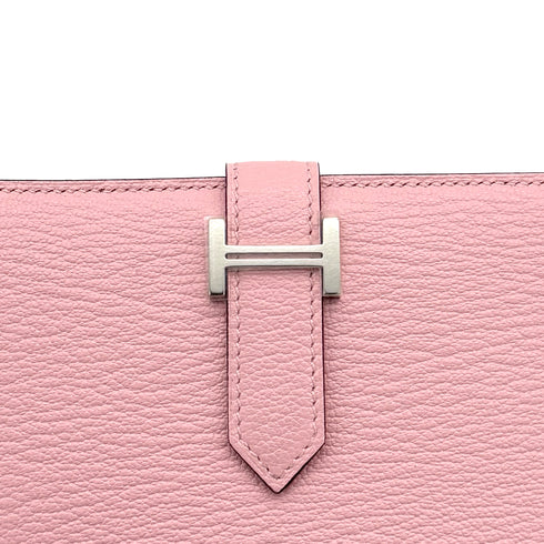 HERMES BEARN COMPACT WALLET ROSE SAKURA CHEVRE MYSORE 2019 D STAMP PALLADIUM HARDWARE 90312669