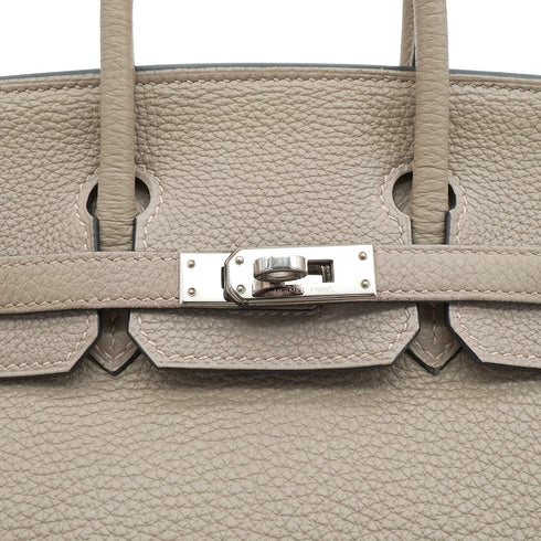 HERMES BIRKIN 25 BEIGE TAURILLON CLEMENCE HAND BAG 2010 SQUARE N PALLADIUM HARDWARE 90351040