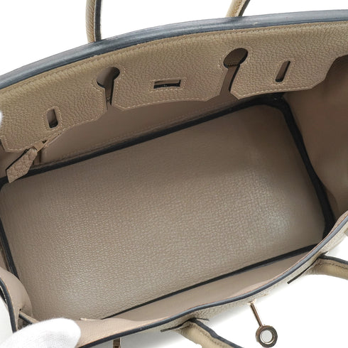 HERMES BIRKIN 25 BEIGE TAURILLON CLEMENCE HAND BAG 2010 SQUARE N PALLADIUM HARDWARE 90351040