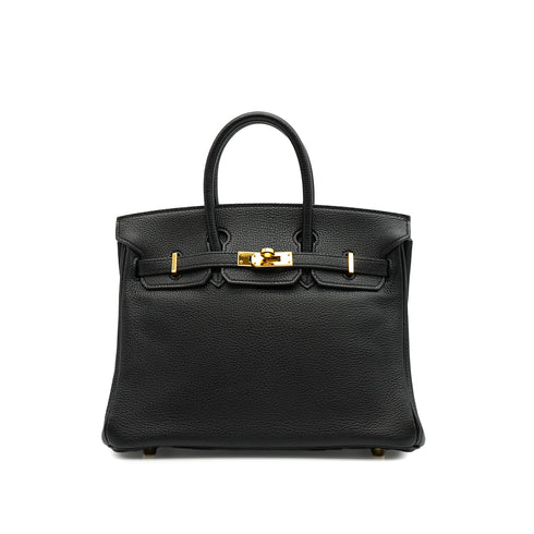 HERMES BIRKIN 25 BLACK CHEVRE HAND BAG 2010 SQUARE N GOLD HARDWARE 90340167
