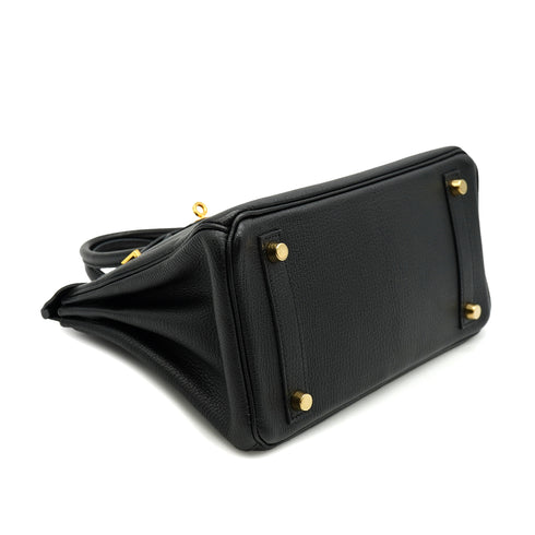 HERMES BIRKIN 25 BLACK CHEVRE HAND BAG 2010 SQUARE N GOLD HARDWARE 90340167