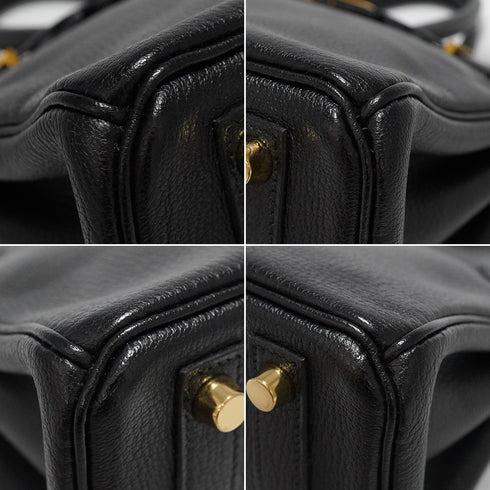 HERMES BIRKIN 25 BLACK CHEVRE HAND BAG 2010 SQUARE N GOLD HARDWARE 90340167