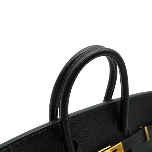HERMES BIRKIN 25 BLACK CHEVRE HAND BAG 2010 SQUARE N GOLD HARDWARE 90340167