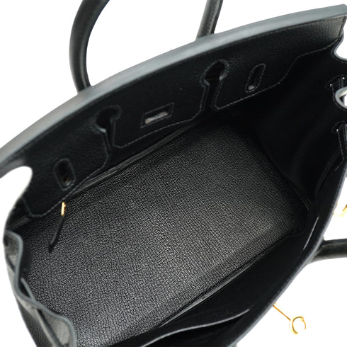 HERMES BIRKIN 25 BLACK CHEVRE HAND BAG 2010 SQUARE N GOLD HARDWARE 90340167