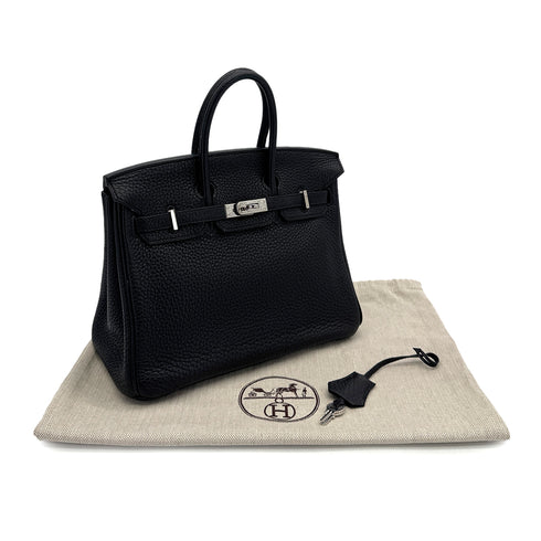 HERMES BIRKIN 25 BLACK TAURILLON CLEMENCE HAND BAG 2010 SQUARE N PALLADIUM HARDWARE 90312935