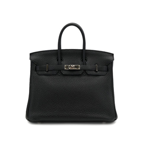 HERMES BIRKIN 25 BLACK TAURILLON CLEMENCE HAND BAG 2010 SQUARE N PALLADIUM HARDWARE 90312935
