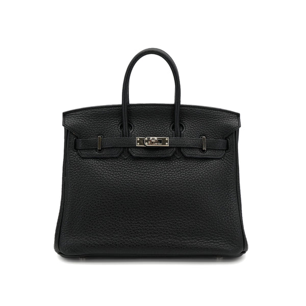 HERMES BIRKIN 25 BLACK TAURILLON CLEMENCE HAND BAG 2010 SQUARE N PALLADIUM HARDWARE 90312935