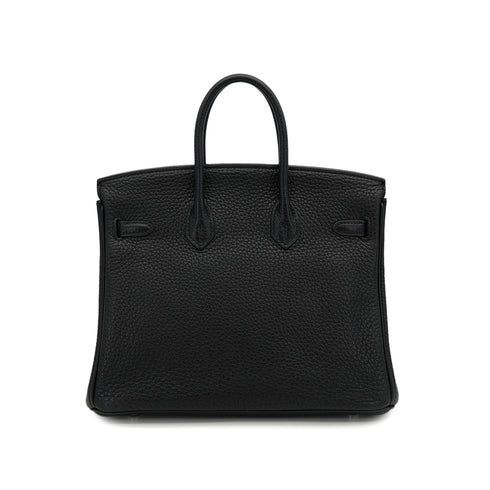 HERMES BIRKIN 25 BLACK TAURILLON CLEMENCE HAND BAG 2010 SQUARE N PALLADIUM HARDWARE 90312935