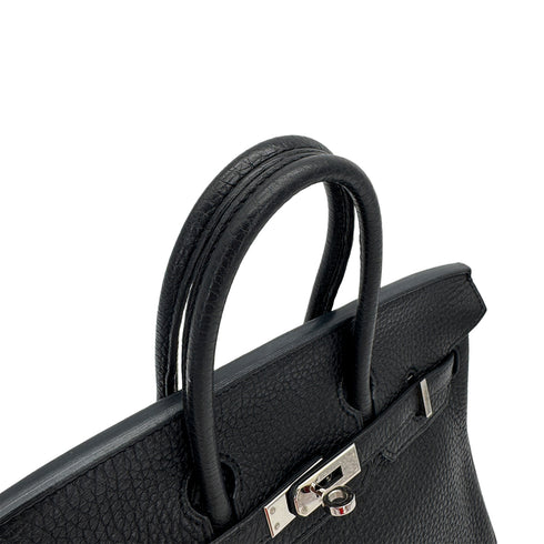 HERMES BIRKIN 25 BLACK TAURILLON CLEMENCE HAND BAG 2010 SQUARE N PALLADIUM HARDWARE 90312935