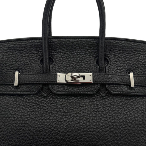 HERMES BIRKIN 25 BLACK TAURILLON CLEMENCE HAND BAG 2010 SQUARE N PALLADIUM HARDWARE 90312935