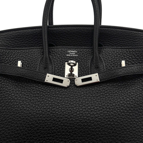 HERMES BIRKIN 25 BLACK TAURILLON CLEMENCE HAND BAG 2010 SQUARE N PALLADIUM HARDWARE 90312935