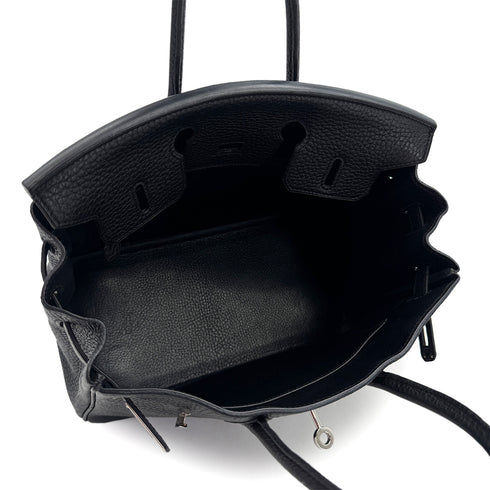 HERMES BIRKIN 25 BLACK TAURILLON CLEMENCE HAND BAG 2010 SQUARE N PALLADIUM HARDWARE 90312935