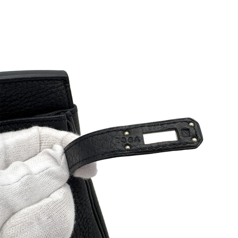 HERMES BIRKIN 25 BLACK TAURILLON CLEMENCE HAND BAG 2010 SQUARE N PALLADIUM HARDWARE 90312935