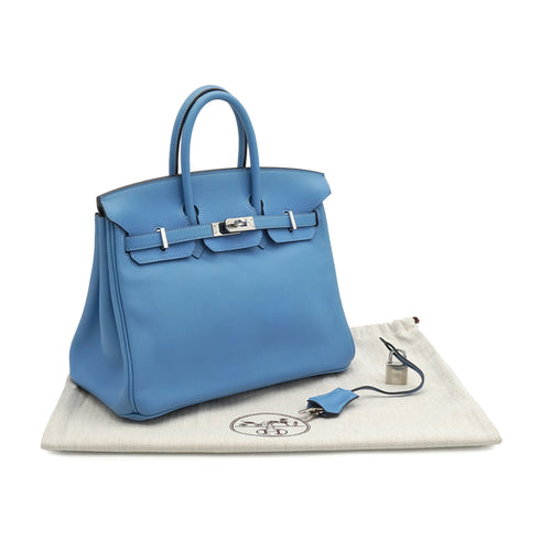 HERMES BIRKIN 25 BLEU PARADIS VEAU SWIFT HAND BAG 2015 T STAMP PALLADIUM HARDWARE 90341426