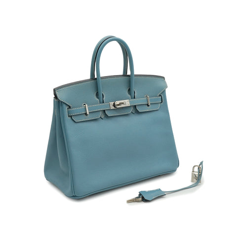 HERMES BIRKIN 25 BLUE JEAN VEAU EPSOM HAND BAG 2006 SQUARE J PALLADIUM HARDWARE 90337654