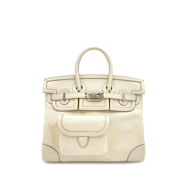 HERMES BIRKIN 25 CARGO NATA VEAU SWIFT TOILE H HAND BAG 2021 Z STAMP PALLADIUM HARDWARE 90324644