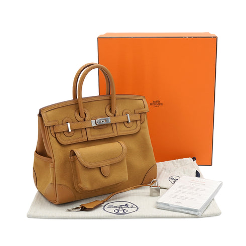HERMES BIRKIN 25 CARGO SASEMI DESERT TOILE GOELAND VEAU SWIFT HAND BAG 2021 Z STAMP PALLADIUM HARDWARE 90348983