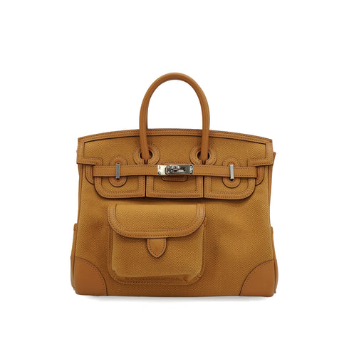 HERMES BIRKIN 25 CARGO SASEMI DESERT TOILE GOELAND VEAU SWIFT HAND BAG 2021 Z STAMP PALLADIUM HARDWARE 90348983