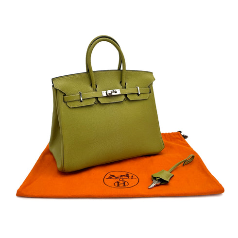 HERMES BIRKIN 25 CHARTREUSE CHEVRE HAND BAG 2004 SQUARE H PALLADIUM HARDWARE 90312929