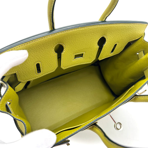 HERMES BIRKIN 25 CHARTREUSE CHEVRE HAND BAG 2004 SQUARE H PALLADIUM HARDWARE 90312929