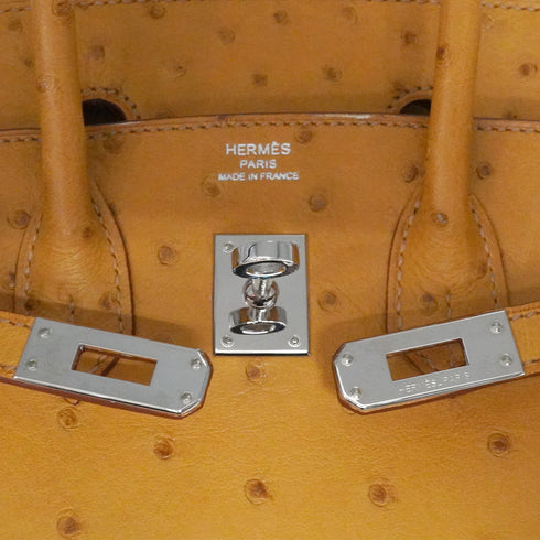 HERMES BIRKIN 25 CHESTNUT OSTRICH HAND BAG 2013 SQUARE Q PALLADIUM HARDWARE 90351837