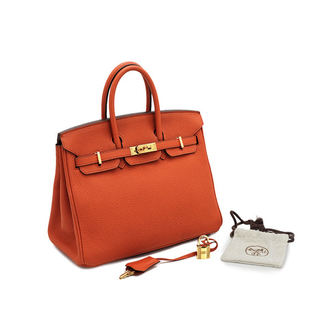 HERMES BIRKIN 25 CUIVRE TOGO HAND BAG 2016 X STAMP GOLD HARDWARE 90334124