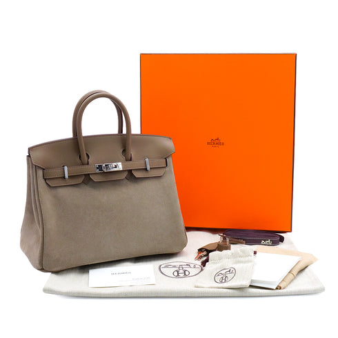 HERMES BIRKIN 25 ETOUPE GRIS CAILLOU GRIZZLY VEAU SWIFT HAND BAG 2023 B STAMP PALLADIUM HARDWARE 90342562