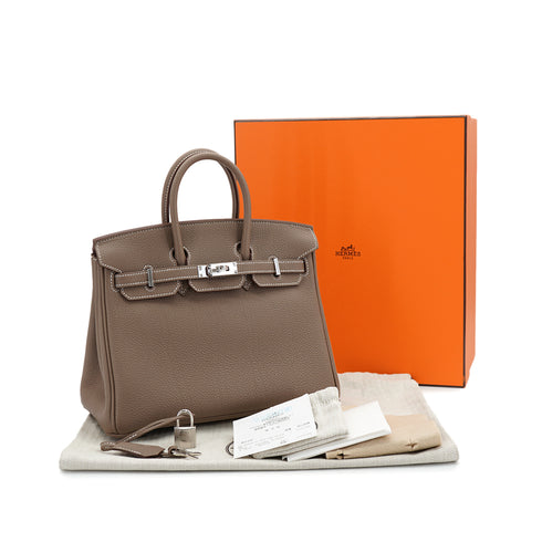 HERMES BIRKIN 25 ETOUPE TOGO HAND BAG 2026 G STAMP PALLADIUM HARDWARE 90335565