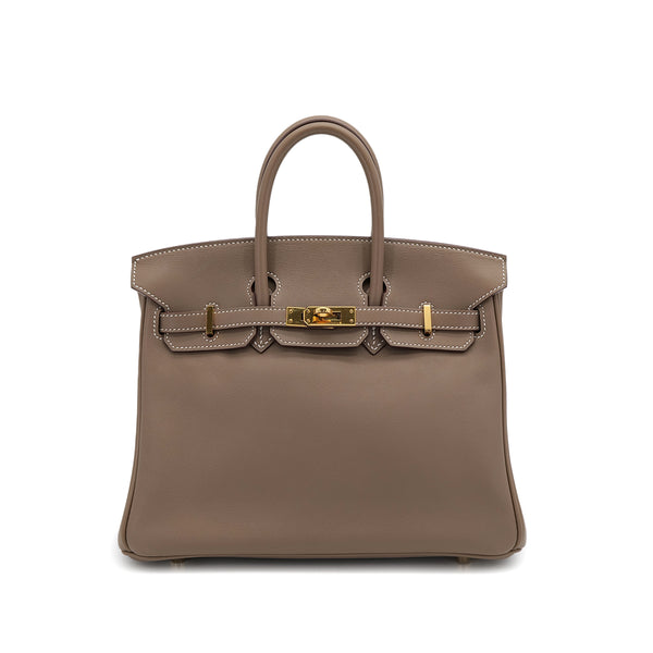 HERMES BIRKIN 25 ETOUPE VEAU SWIFT HAND BAG 2016 X STAMP GOLD HARDWARE 90318622