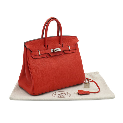 HERMES BIRKIN 25 GERANIUM TOGO HAND BAG 2012 SQUARE P PALLADIUM HARDWARE 90351087
