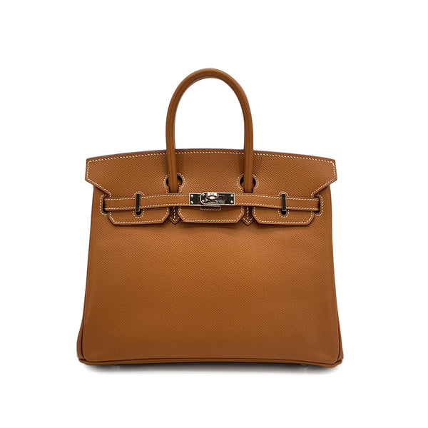 HERMES BIRKIN 25 GOLD EPSOM HAND BAG 2010 SQUARE N PALLADIUM HARDWARE 90312525