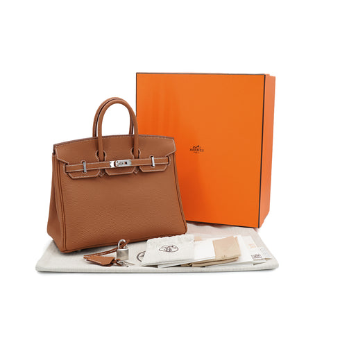 HERMES BIRKIN 25 GOLD TOGO HAND BAG 2025 K STAMP PALLADIUM HARDWARE 90335822