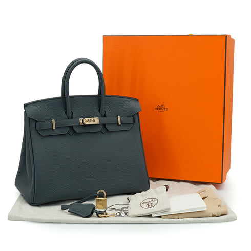 HERMES BIRKIN 25 GRIS MISTY TOGO HAND BAG 2024 W STAMP PERMABRASS GOLD HARDWARE 90335781