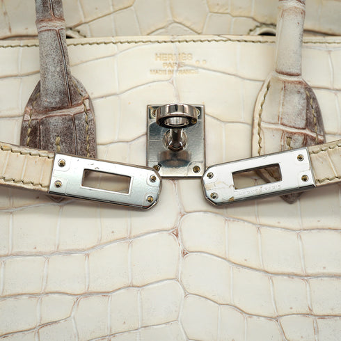 HERMES BIRKIN 25 HIMALAYA CROCODILE NILOTICUS MAT HAND BAG 2015 T STAMP PALLADIUM HARDWARE 90327986