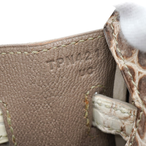 HERMES BIRKIN 25 HIMALAYA CROCODILE NILOTICUS MAT HAND BAG 2015 T STAMP PALLADIUM HARDWARE 90327986