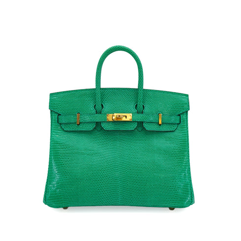 HERMES BIRKIN 25 MENTHE LIZARD HAND BAG 2023 B STAMP GOLD HARDWARE 90351050