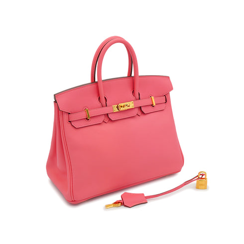HERMES BIRKIN 25 ROSE AZALEE VEAU SWIFT HAND BAG 2017 A STAMP GOLD HARDWARE 90335151