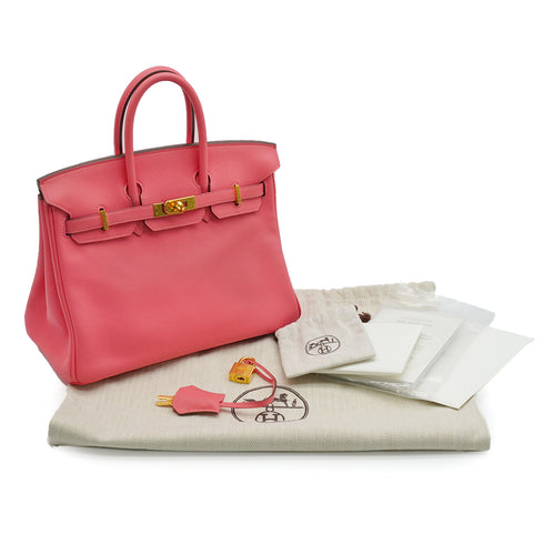 HERMES BIRKIN 25 ROSE AZALEE VEAU SWIFT HAND BAG 2017 A STAMP GOLD HARDWARE 90338340