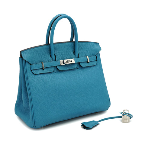 HERMES BIRKIN 25 TURQUOISE TOGO HAND BAG 2014 SQUARE R PALLADIUM HARDWARE 90334492