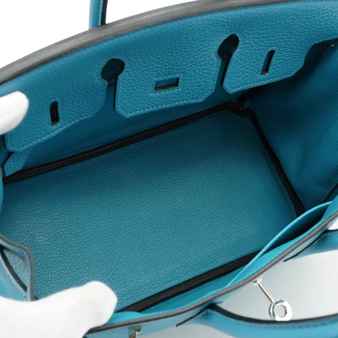 HERMES BIRKIN 25 TURQUOISE TOGO HAND BAG 2014 SQUARE R PALLADIUM HARDWARE 90334492