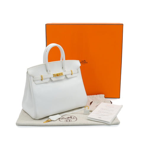 HERMES BIRKIN 25 WHITE VEAU EPSOM HAND BAG 2014 SQUARE R GOLD HARDWARE 90335775