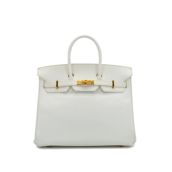 HERMES BIRKIN 25 WHITE VEAU EPSOM HAND BAG 2014 SQUARE R GOLD HARDWARE 90335775