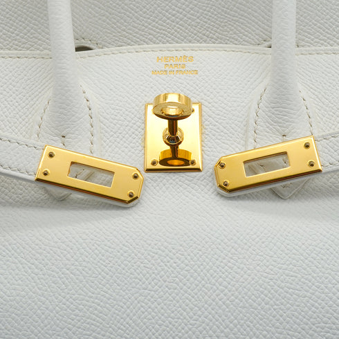 HERMES BIRKIN 25 WHITE VEAU EPSOM HAND BAG 2014 SQUARE R GOLD HARDWARE 90335775