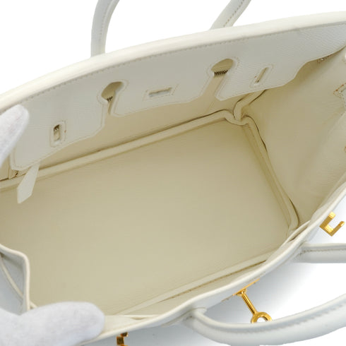 HERMES BIRKIN 25 WHITE VEAU EPSOM HAND BAG 2014 SQUARE R GOLD HARDWARE 90335775