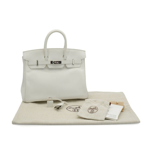 HERMES BIRKIN 25 WHITE VEAU SWIFT HAND BAG 2024 W STAMP PALLADIUM HARDWARE 90348250