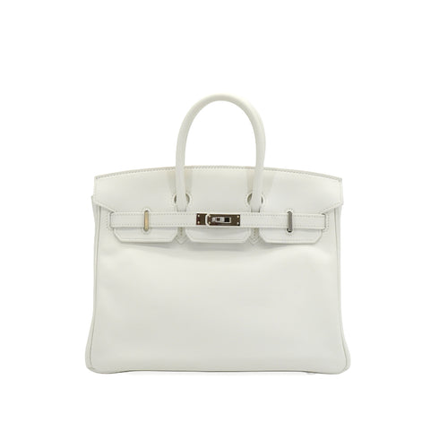 HERMES BIRKIN 25 WHITE VEAU SWIFT HAND BAG 2024 W STAMP PALLADIUM HARDWARE 90348250