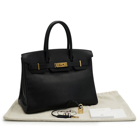 HERMES BIRKIN 30 BLACK ARDENNES HAND BAG 2004 SQUARE H GOLD HARDWARE 90335575
